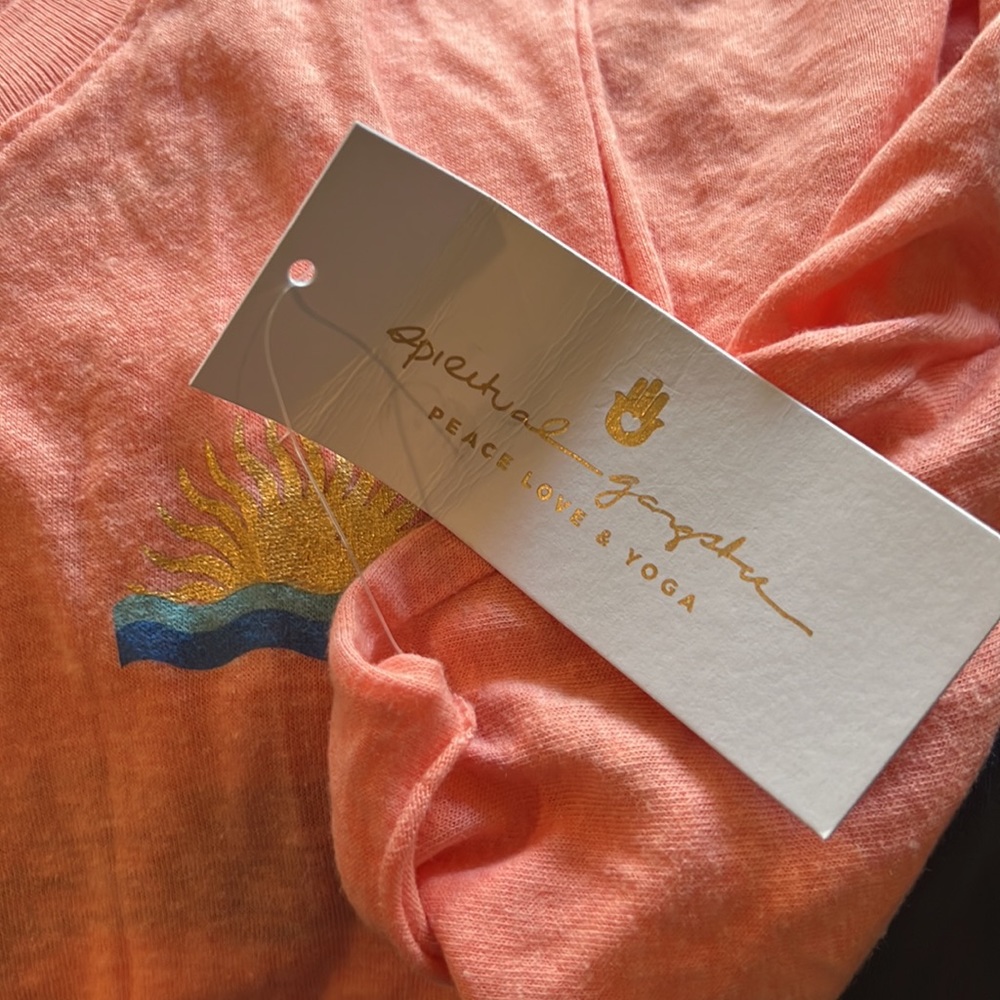 Spiritual Gangster Coral Sleeveless Crop Tank with Sunrise Accent - Picture 5 of 6